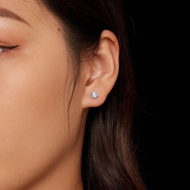 (image for) Pandora Style Aquamarine Moissanite Studs Earrings - MSE025-SLB - View 2