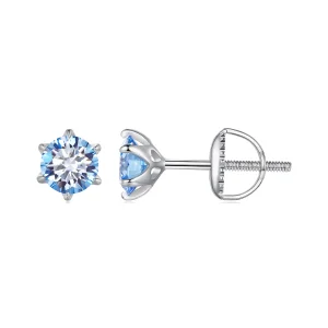 (image for) Pandora Style Aquamarine Moissanite Studs Earrings - MSE025-SLB