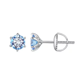 Pandora Style Aquamarine Moissanite Studs Earrings - MSE025-SLB Pandora Style Aquamarine Moissanite Studs Earrings - MSE025-SLB