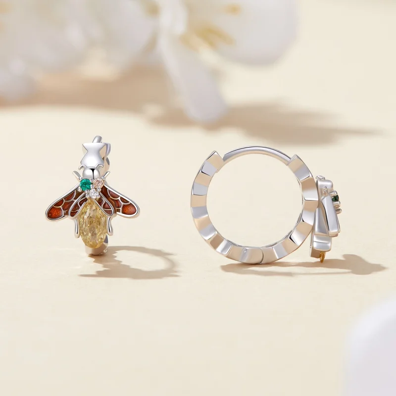 (image for) Pandora Style Bee Hoop Earrings - BSE808 - View 2