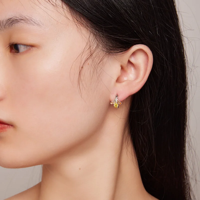 (image for) Pandora Style Bee Hoop Earrings - BSE808 - View 6