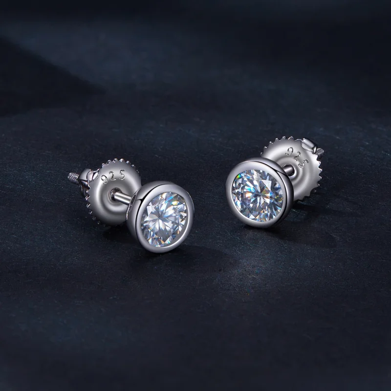 (image for) Pandora Style Bezel-Mounted Moissanite Studs Earrings - MSE026 - View 2