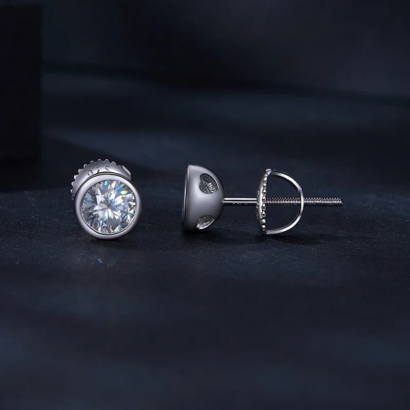 (image for) Pandora Style Bezel-Mounted Moissanite Studs Earrings - MSE026 - View 3