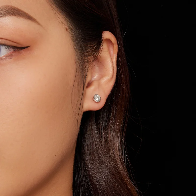 (image for) Pandora Style Bezel-Mounted Moissanite Studs Earrings - MSE026 - View 7