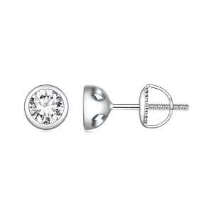 (image for) Pandora Style Bezel-Mounted Moissanite Studs Earrings - MSE026