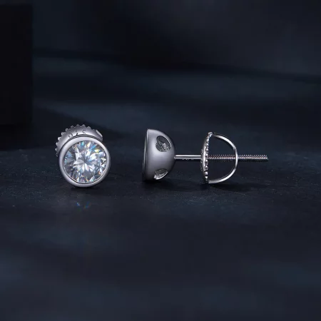 Pandora Style Bezel-Mounted Moissanite Studs Earrings - MSE026