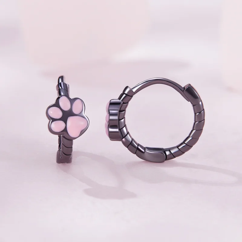 (image for) Pandora Style Black Cat Claw Hoop Earrings - SCE1576 - View 2