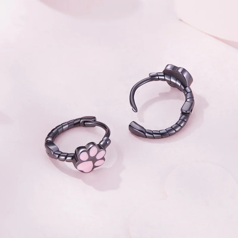 (image for) Pandora Style Black Cat Claw Hoop Earrings - SCE1576 - View 3