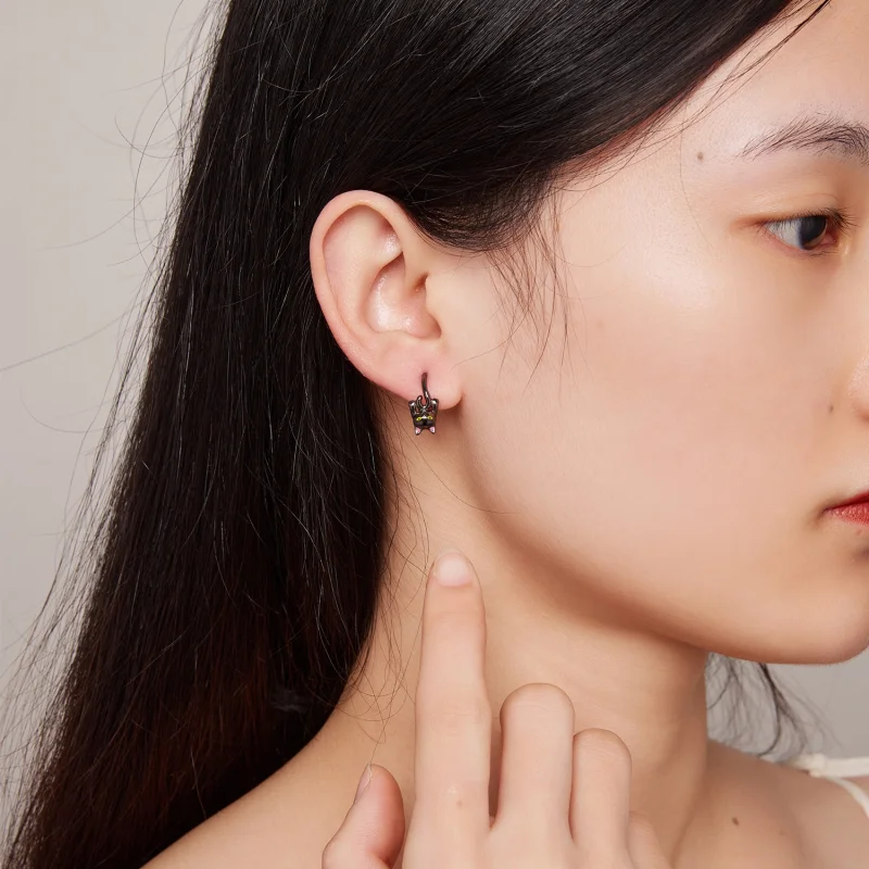 (image for) Pandora Style Black Cat Hoop Earrings - BSE798 - View 7