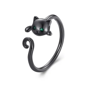 (image for) Pandora Style Black Cute Cat Open Ring - SCR707-D