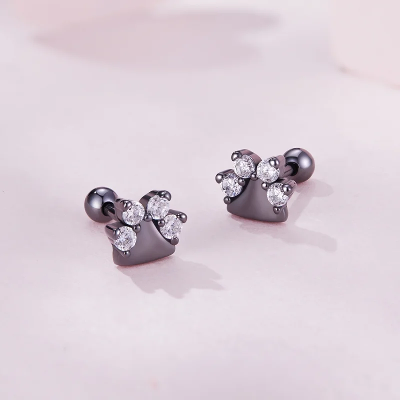 (image for) Pandora Style Black Dog Paws Studs Earrings - SCE1575 - View 2