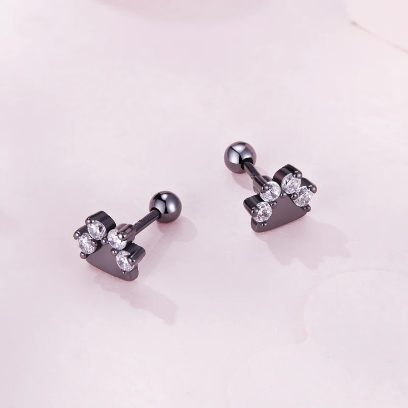 (image for) Pandora Style Black Dog Paws Studs Earrings - SCE1575 - View 3