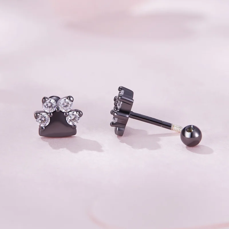 (image for) Pandora Style Black Dog Paws Studs Earrings - SCE1575 - View 7