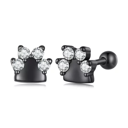 Pandora Style Black Dog Paws Studs Earrings - SCE1575