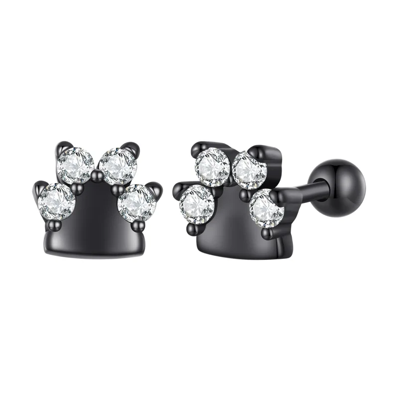 (image for) Pandora Style Black Dog Paws Studs Earrings - SCE1575 - Product Image