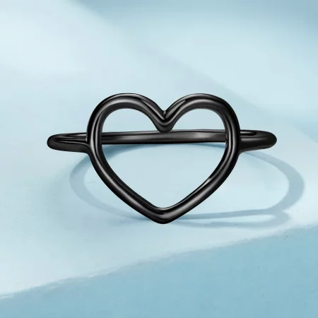 Pandora Style Black Jewelry Heart Shaped Ring - SCR641-D