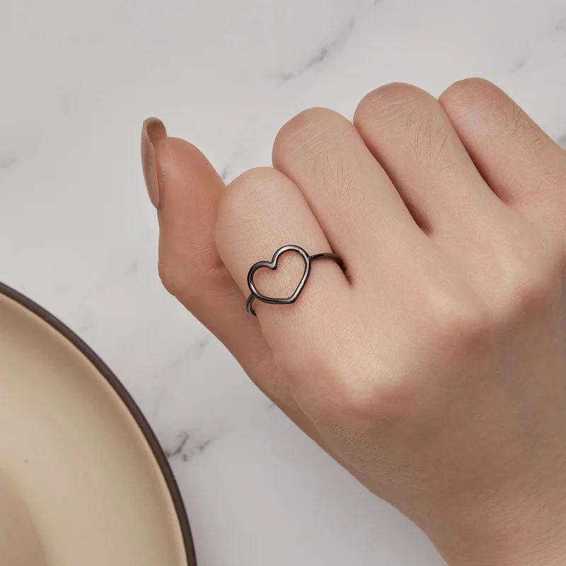 (image for) Pandora Style Black Jewelry Heart Shaped Ring - SCR641-D - View 5