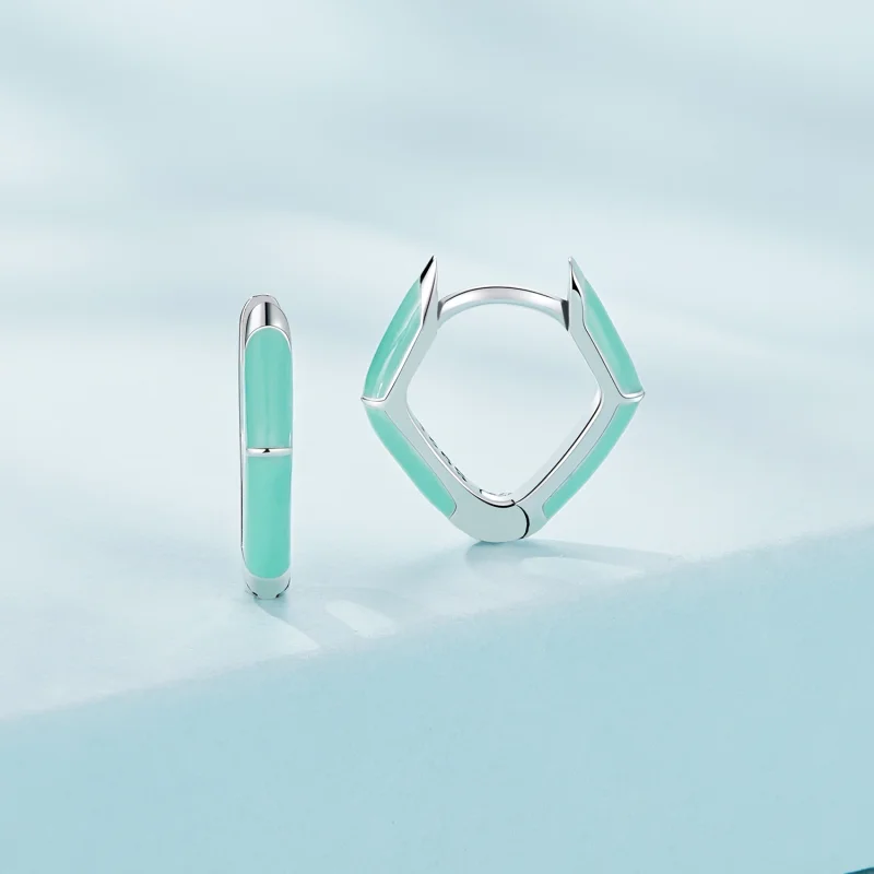 (image for) Pandora Style Blue Diamond Hoop Earrings - SCE1569-GN - View 2