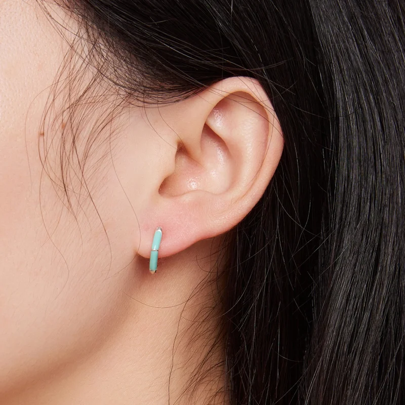 (image for) Pandora Style Blue Diamond Hoop Earrings - SCE1569-GN - View 6