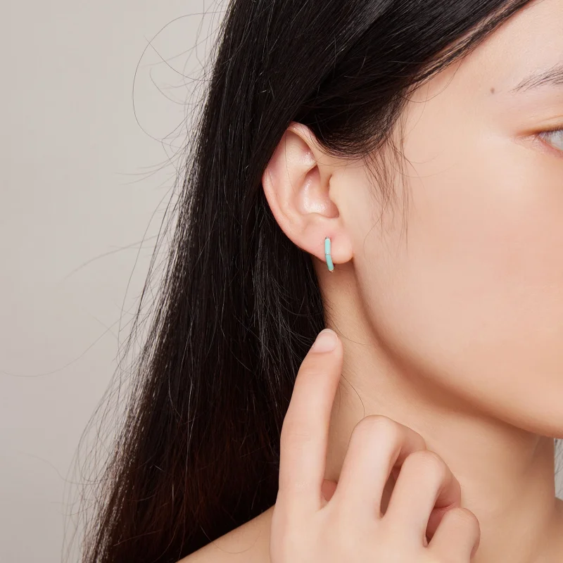 (image for) Pandora Style Blue Diamond Hoop Earrings - SCE1569-GN - View 7