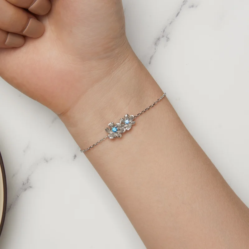 (image for) Pandora Style Blue Flower Chain Bracelet - BSB138 - View 6