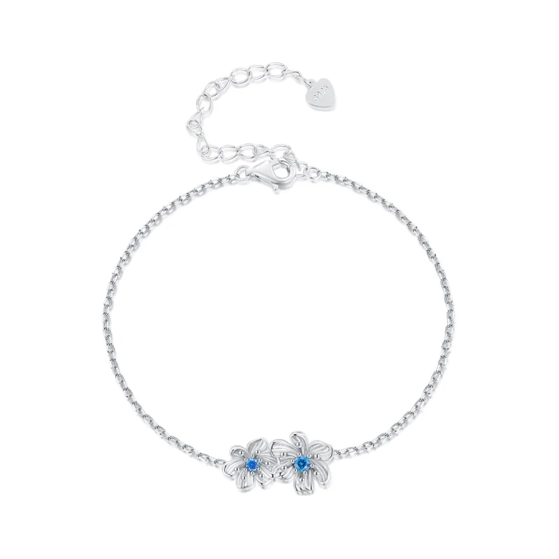 (image for) Pandora Style Blue Flower Chain Bracelet - BSB138 - Product Image