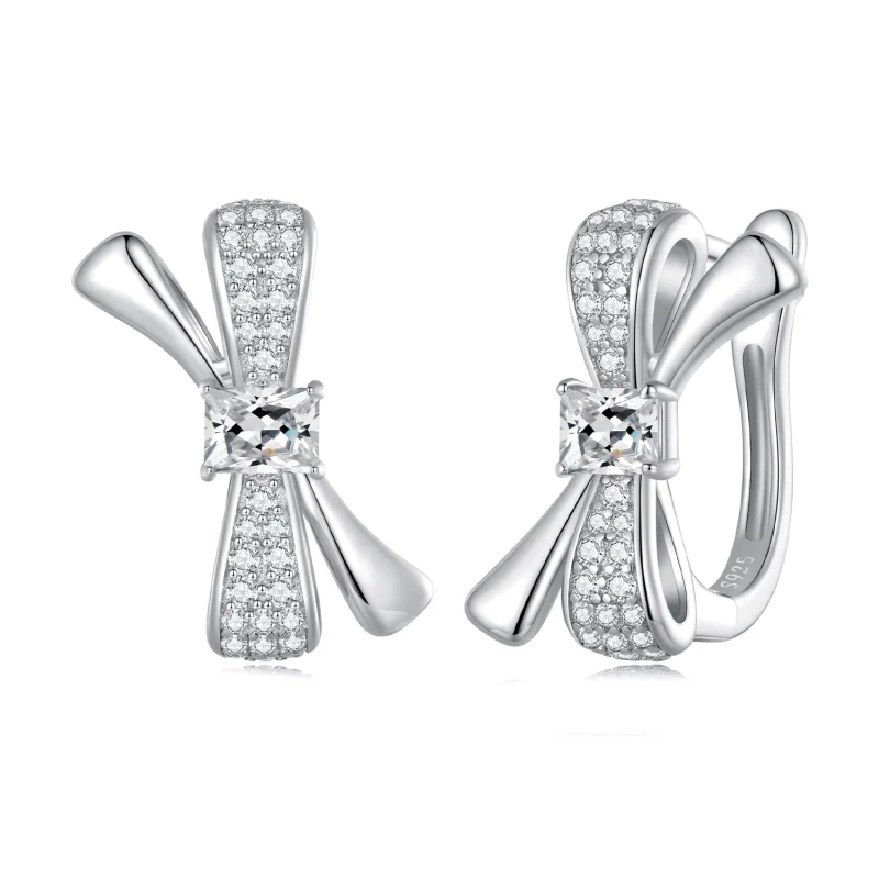 (image for) Pandora Style Bow Hoop Earrings - BSE810 - Product Image