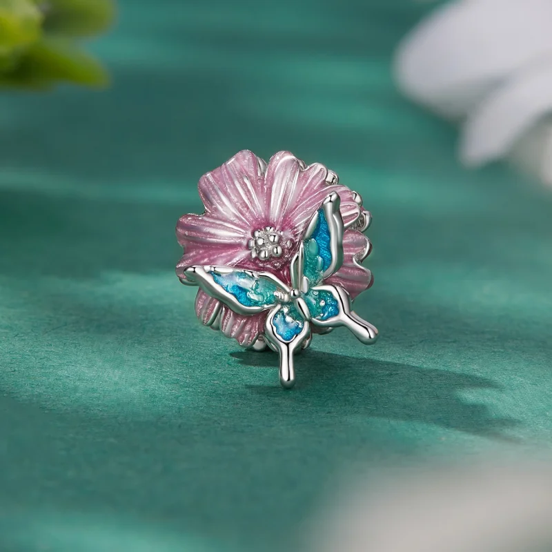 (image for) Pandora Style Butterfly Chrysanthemum Charm - BSC788 - View 2