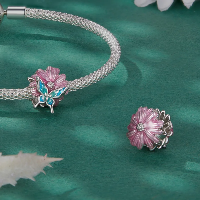 (image for) Pandora Style Butterfly Chrysanthemum Charm - BSC788 - View 4