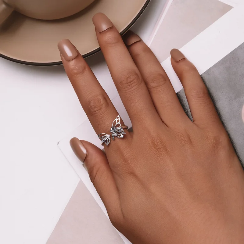 (image for) Pandora Style Butterfly Elf Open Ring - BSR484-E - View 5