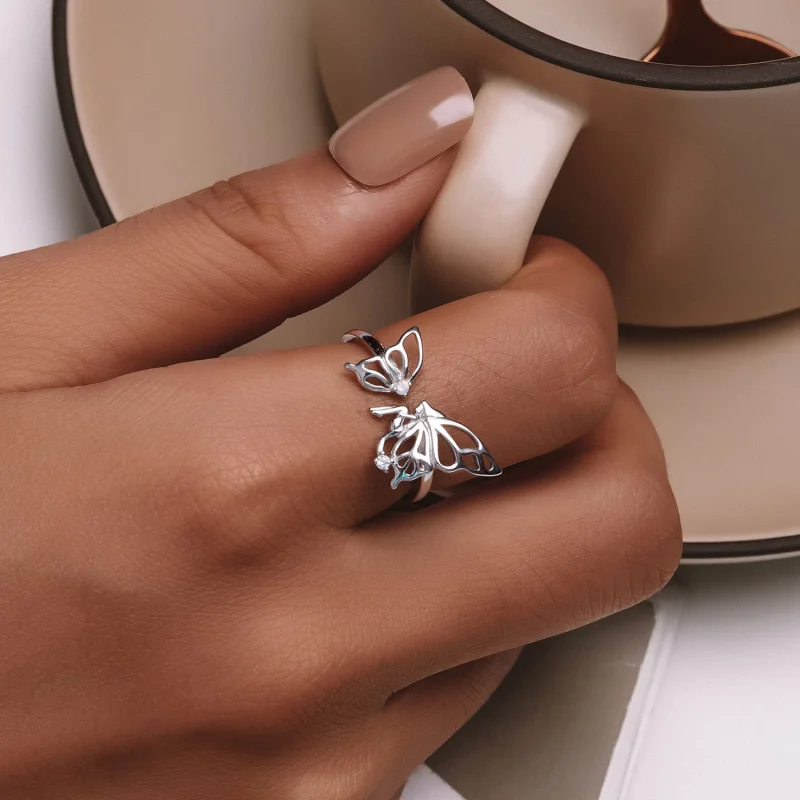 (image for) Pandora Style Butterfly Elf Open Ring - BSR484-E - View 6