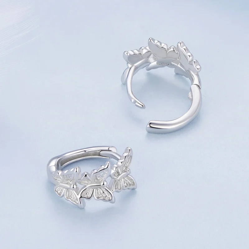 (image for) Pandora Style Butterfly Hoop Earrings - BSE908 - View 4