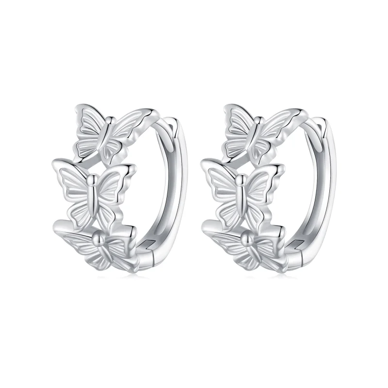 (image for) Pandora Style Butterfly Hoop Earrings - BSE908 - Product Image