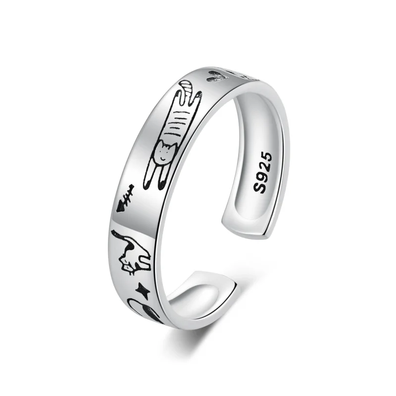 (image for) Pandora Style Cat Doodle Open Ring - SCR951-E - Product Image