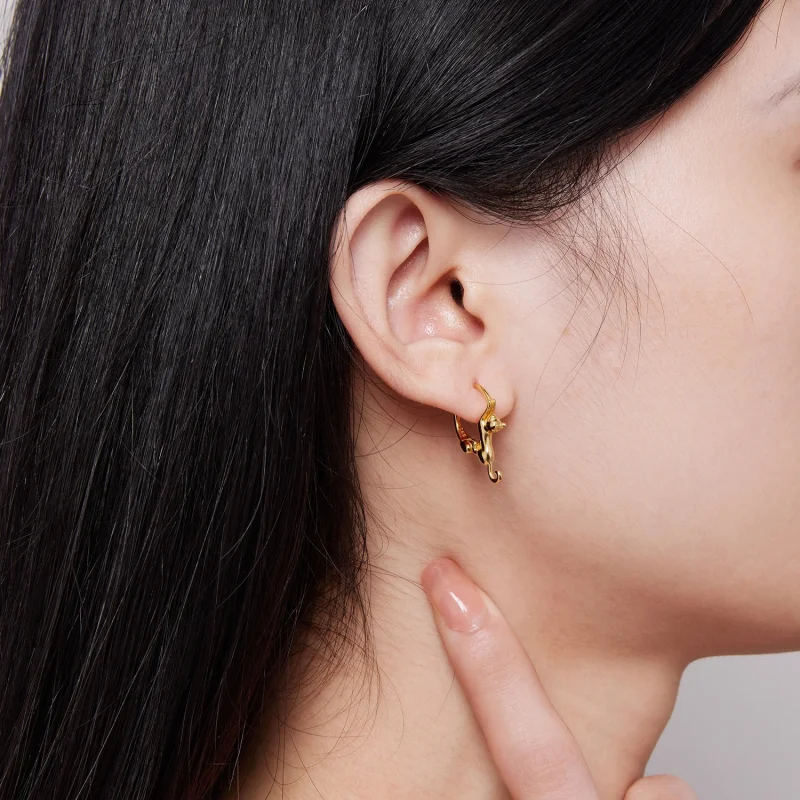 (image for) Pandora Style Cat Hoop Earrings - SCE1488-LB - View 5