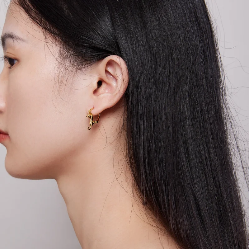 (image for) Pandora Style Cat Hoop Earrings - SCE1488-LB - View 6