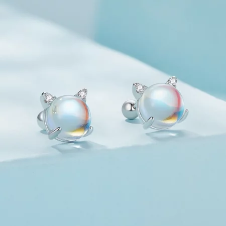 Pandora Style Cat Moonstone Studs Earrings - SCE1622