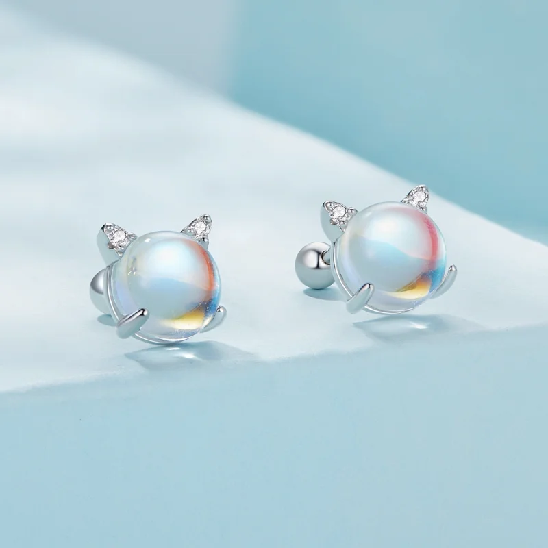 (image for) Pandora Style Cat Moonstone Studs Earrings - SCE1622 - View 2