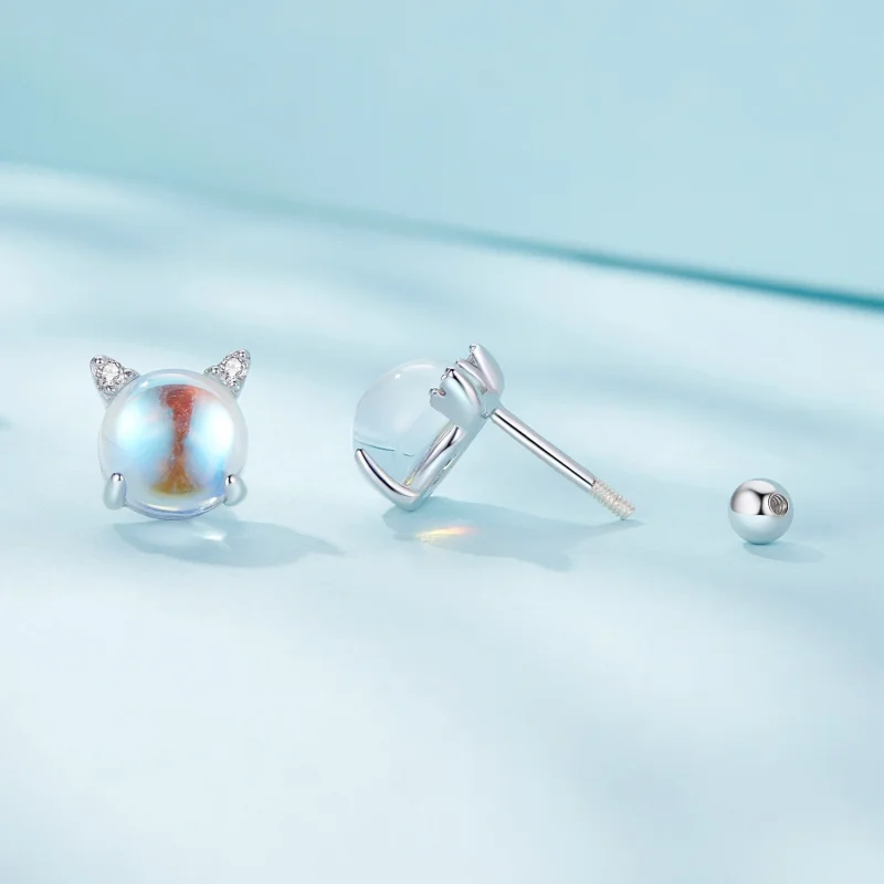 (image for) Pandora Style Cat Moonstone Studs Earrings - SCE1622 - View 3