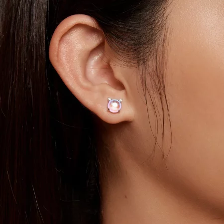 Pandora Style Cat Moonstone Studs Earrings - SCE1622