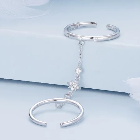 Pandora Style Chain Double Ring Open Ring - BSR405