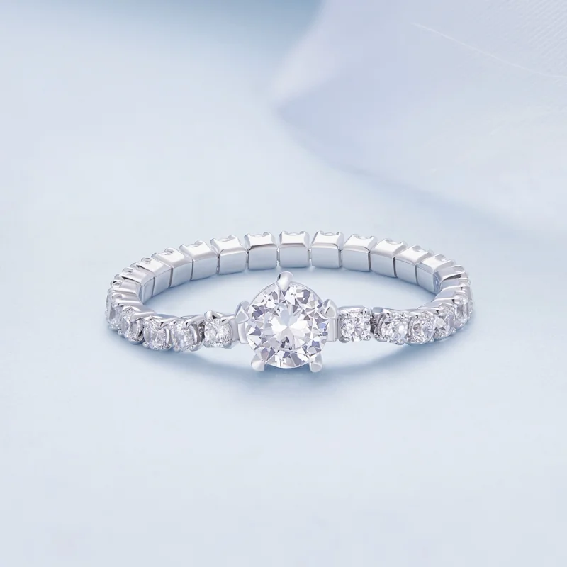 (image for) Pandora Style Chain Five Claw Zirconia Ring - BSR411 - View 2