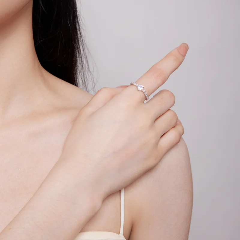 (image for) Pandora Style Chain Five Claw Zirconia Ring - BSR411 - View 6