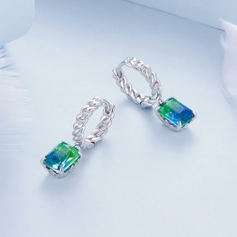 (image for) Pandora Style Chain Hoop Earrings - BSE887 - View 3