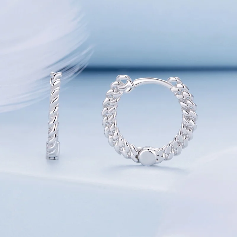 (image for) Pandora Style Chain Hoop Earrings - BSE906 - View 2