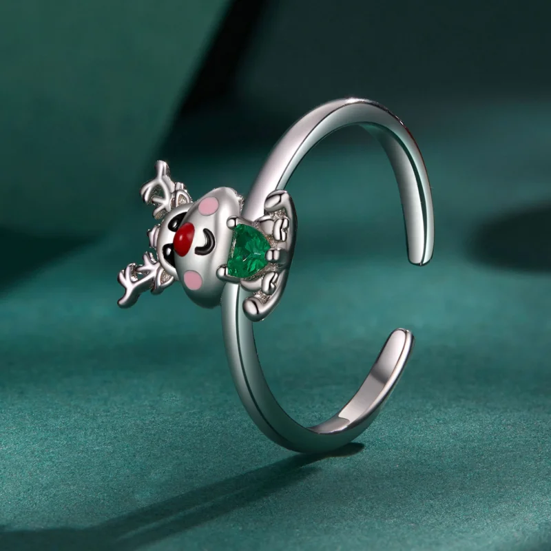 (image for) Pandora Style Christmas Reindeer Open Ring - BSR493-E - View 2