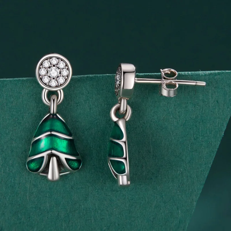 (image for) Pandora Style Christmas Tree Studs Earrings - BSE919 - View 3