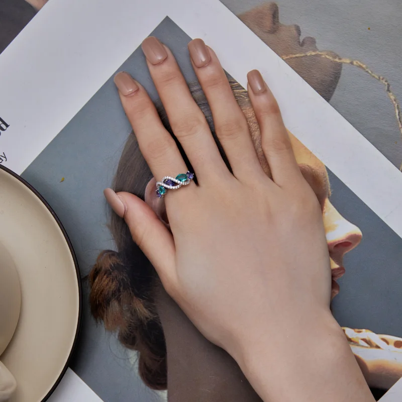 (image for) Pandora Style Colored Nano-Zircon Luxurious Winding Ring - BSR402 - View 5