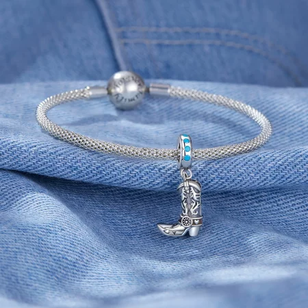 Pandora Style Cowboy Leather Boots Dangle - SCC2566