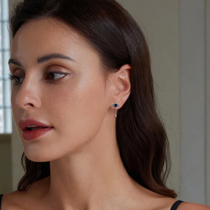 (image for) Pandora Style Cross Chain Studs Earrings - BSE912 - View 6